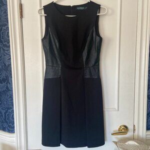 Lauren Ralph Lauren - Black Knee length dress with faux leather detail Size 6P